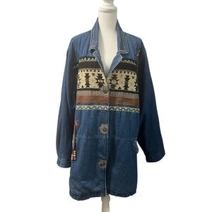 *NFS*VTG 220 Hickory Aztec Western Cowgirl Chic Denim Jacket Coat Women's 3XL